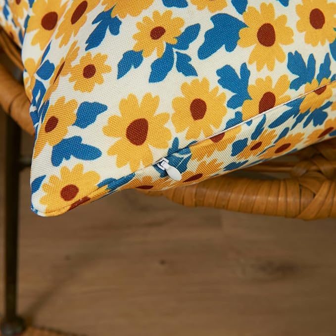 Sunflower Floral Outdoor Pillows Waterproof for Patio Furniture 18x18 Set of 2 Yellow Decorative Pillow Covers for Couch Porch Chair Bench Reversable Cottage Farmhouse Pillow Cases Gold