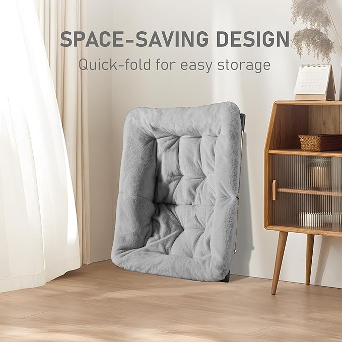 Comfy Oversized Saucer Chair, Soft Faux Fur Reading Lounge Chair for Adults, Stable X-Large Metal Frame and Non-Slip Pad, Foldable Cozy Chairs for Bedroom, Living Room, Dorm, Light Gray