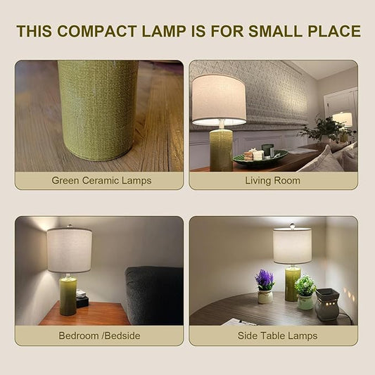 20.25" Small Single Table Lamp for Bedroom Modern Ceramic Nightstand Lamp Farmhouse Bedside Lamp Boho Living Room End Side Table Lamp, Green