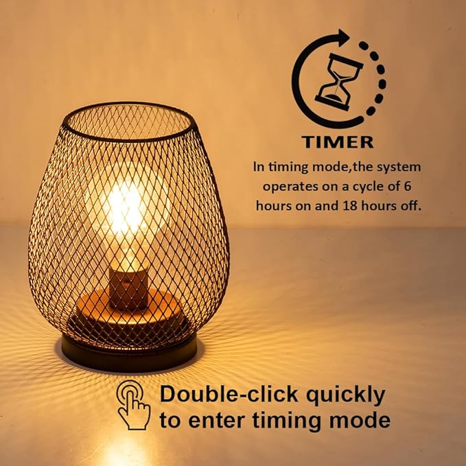 DECORKEY Set of 2 Rechargeable Lamp LED Table Lantern, Brown Metal Cage Cordless Lamps with LED Bulb，Vintage Decorative Outdoor Lantern for Weddings, Parties, Patio, Events for Indoors Shelf Decor