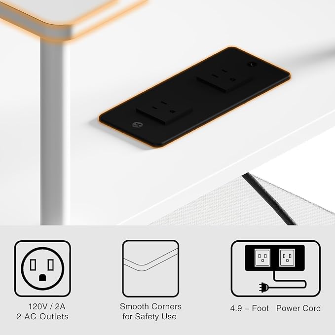 Small Side Table with Charging Station, Set of 2 End Table for Small Spaces, Slim Nightstand with Outlet,Sofa Beside Table, 3-Tier Storage Shelf,Living Room, Bed Room, Natrual White