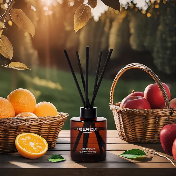 Lush Orchard Reed Diffuser, Aromatherapy Diffuser with Essential Oils – Long-Lasting, Fruity Floral Scent for Relaxation – Reed Diffusers for Home Decor – 150ml