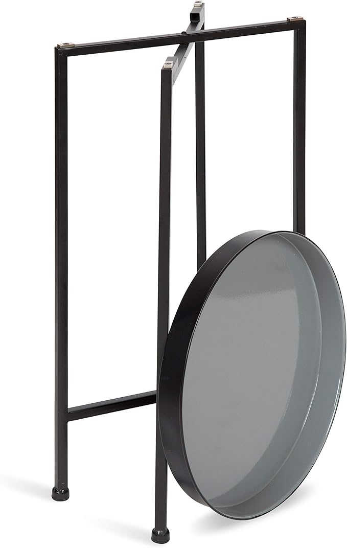 Kate and Laurel Celia Round Foldable Tray Accent Table, 14" x 14" x 25.75", Gray and Black, Modern Minimalist Design and Magnetic Tabletop