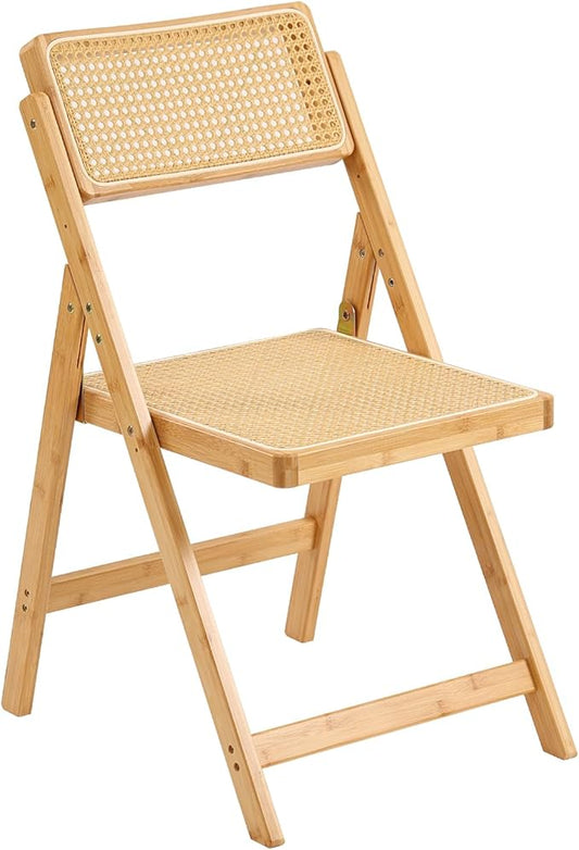 Rattan Folding Chair, Modern Mid Century Dining Chair Set of 1, Outdoor Bamboo Chairs for Bedroom Living Room Reading Room Dining Kitchen, Wood