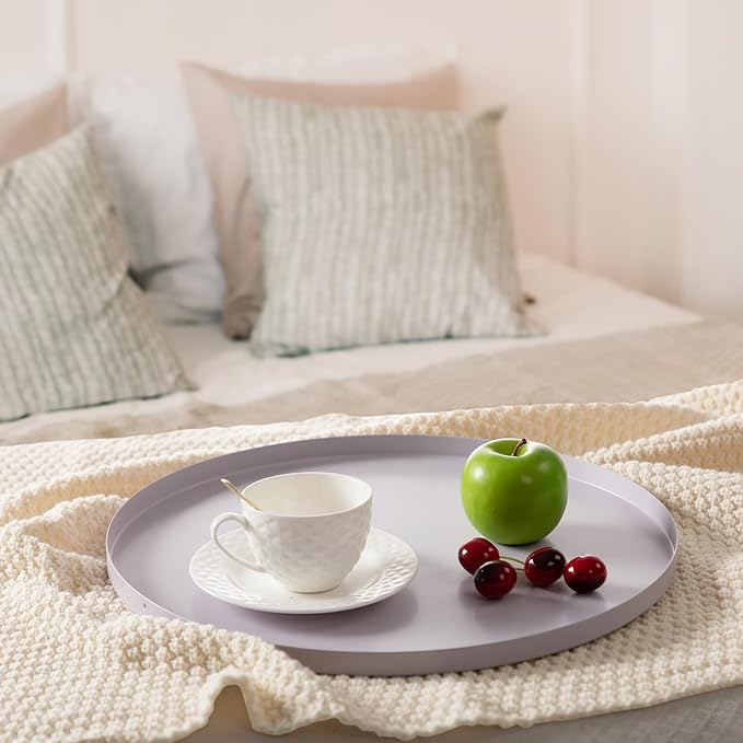 danpinera Round Side Table with Fabric Storage Basket, Metal Side Table Small Bedside Nightstand with Removable Tray Top for Living Room, Bedroom, Nursery, Laundry, Light Violet