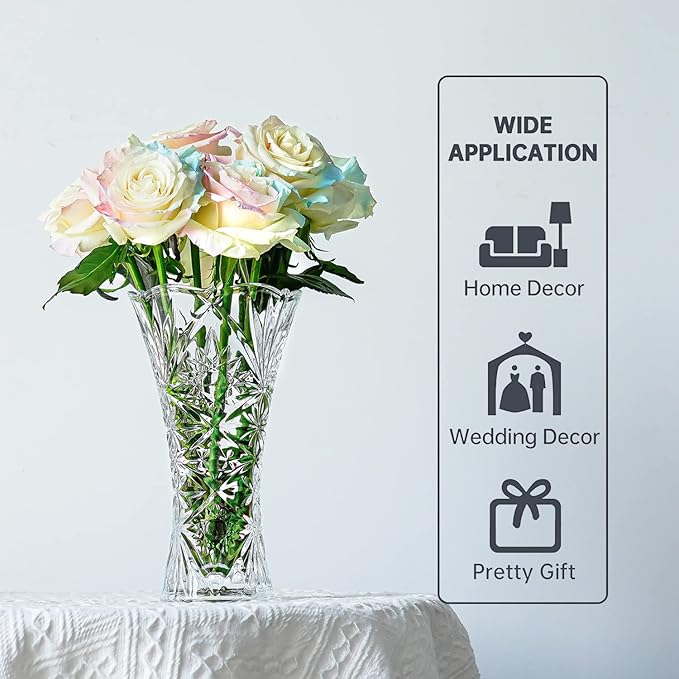 kanpura Clear Crystal Vase, Glass Flower Vase Thickening Design Suitable for Home Christmas Centerpieces Decor, Mothers Gift,9.2'' Tall(1 Piece)