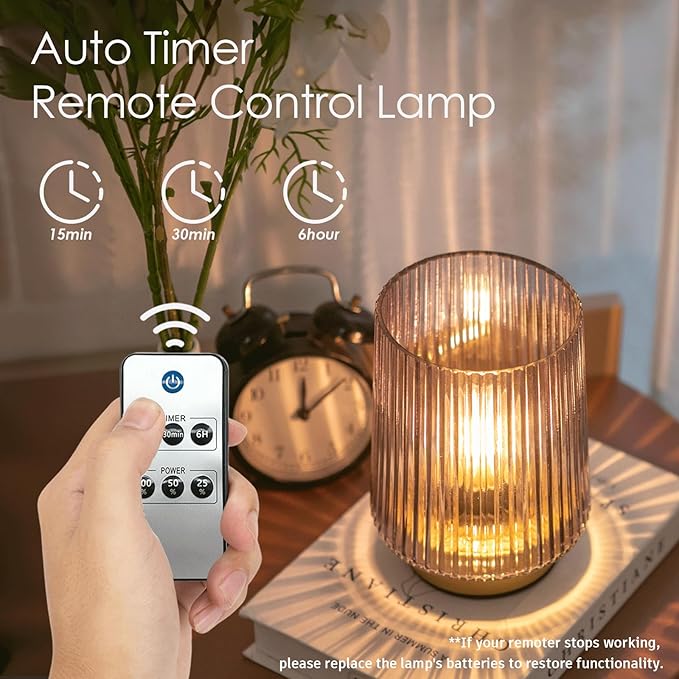 Battery Operated Lamp with Remote Control, Cordless Table Lamps for Home Decor, Portable Dimmable Brightness Small Lamp with Timer for Room Decorative Corner Bedroom (Lavender Purple)
