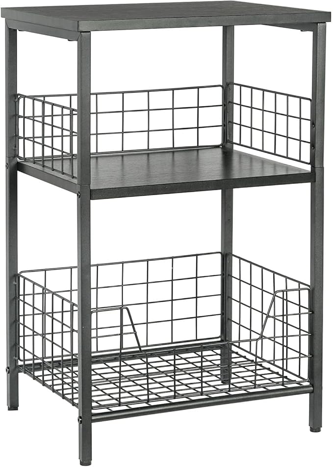 X-cosrack Side Table, Small End Table Record Player Stand with Storage, Vinyl Record Storage Night Stand for Living Room, Bedroom,Office(Patent Pending)(Black)