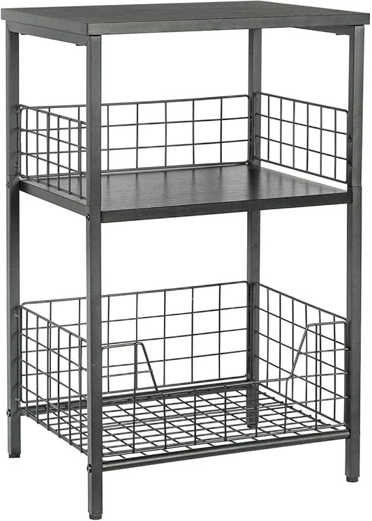 X-cosrack Side Table, Small End Table Record Player Stand with Storage, Vinyl Record Storage Night Stand for Living Room, Bedroom,Office(Patent Pending)(Black)