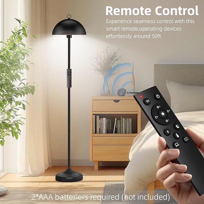 Floor Lamp, Industrial Floor Lamps for Living Room, Smart Standing Lamps with Remote Control, Stepless Dimmable Colors Temperature & Brightness, Metal Floor Lamp for Bedroom, Office, Reading