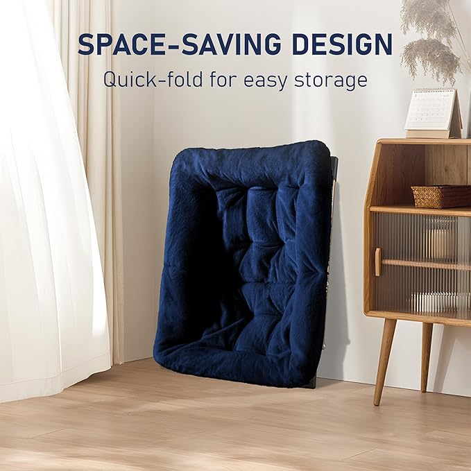 Comfy Oversized Saucer Chair, Soft Faux Fur Reading Lounge Chair for Adults, Stable X-Large Metal Frame and Non-Slip Pad, Foldable Cozy Chairs for Bedroom, Living Room, Dorm, Office, Blue