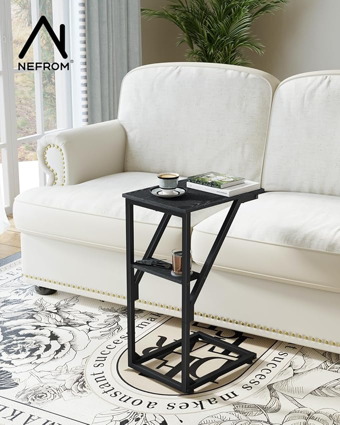 C-Shaped End Tables, TV Trays Set of 2, Small Side Table for Couch, Sofa Table for Living Room, Bedroom, Bedside ET-D-BK2