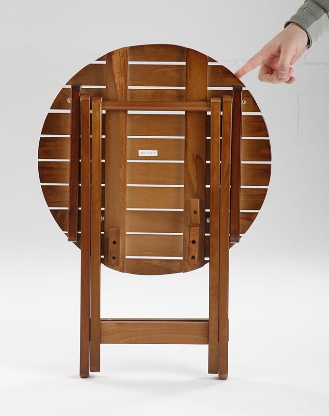 Outdoor Small Table Round Folding Side Table, Foldable Wooden End Table for Indoor, Porch, Patio, Camping as Coffee Table or Plant Stand, Brown ﻿