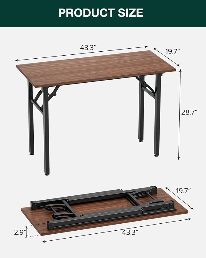 Frylr Small Folding Computer Desk – Portable 43.3 Inch Foldable Laptop Table, Collapsible and Compact for Easy and Fast Setup, Lightweight for Small Spaces, Home Craft and Study Use, Dark Walnut