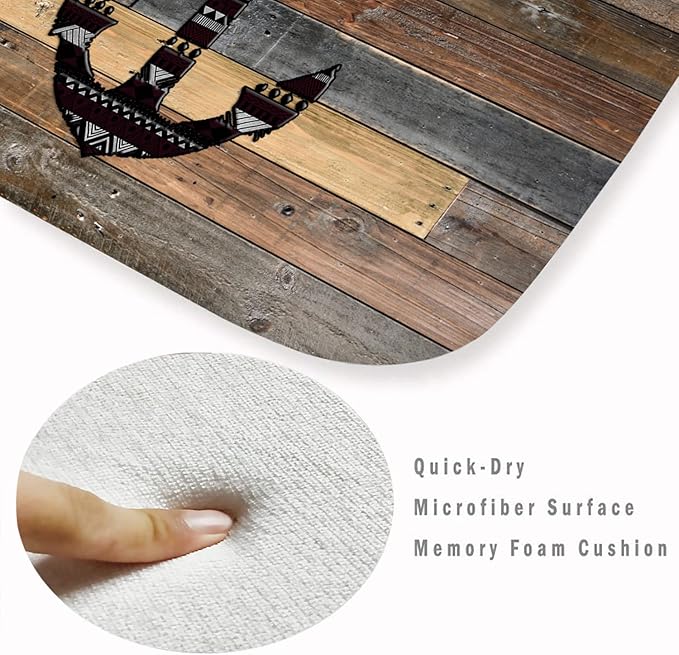 Bath Rugs Sponge Foam Absorbent Soft for Bathroom and Kitchen (30 x18 inches),Flannel Mat Non Slip Bright 3D Print for Bedside and Living Room(Old Wooden Plank Anchor)
