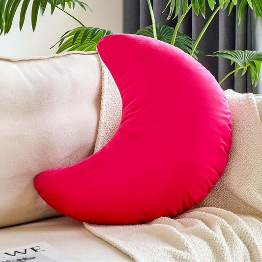Hot Pink Moon Pillow, 14.9" Cute Soft Velvet Half Moon Shape Plush Decorative Throw Pillows Cushions Room Decor for Couch Bedroom Living Room