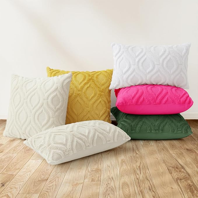 decorUhome Throw Pillow Covers 22x22 Inch Set of 2, Soft Plush Faux Wool Hot Pink Solid Couch Pillow Covers, Accent Farmhouse Neutral Square Pillow Cases for Sofa Bed Living Room