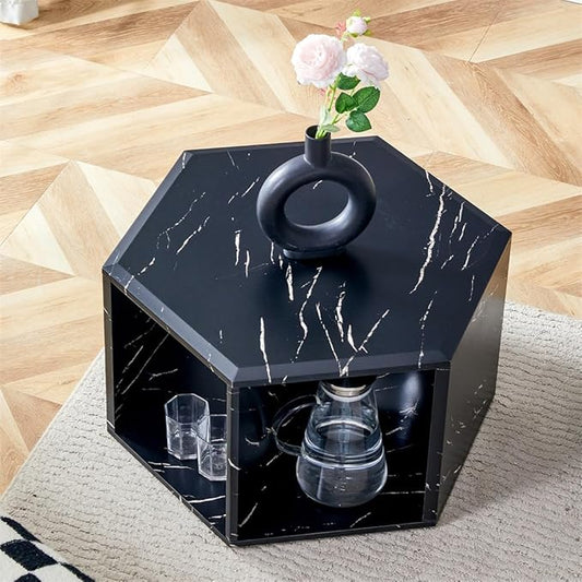 Side Table, Geometric End Table with Storage, Black Hexagon Table for Books, Decor & Drinks, Bedside Table for Small Spaces, No Assembly Required - Ready to Use