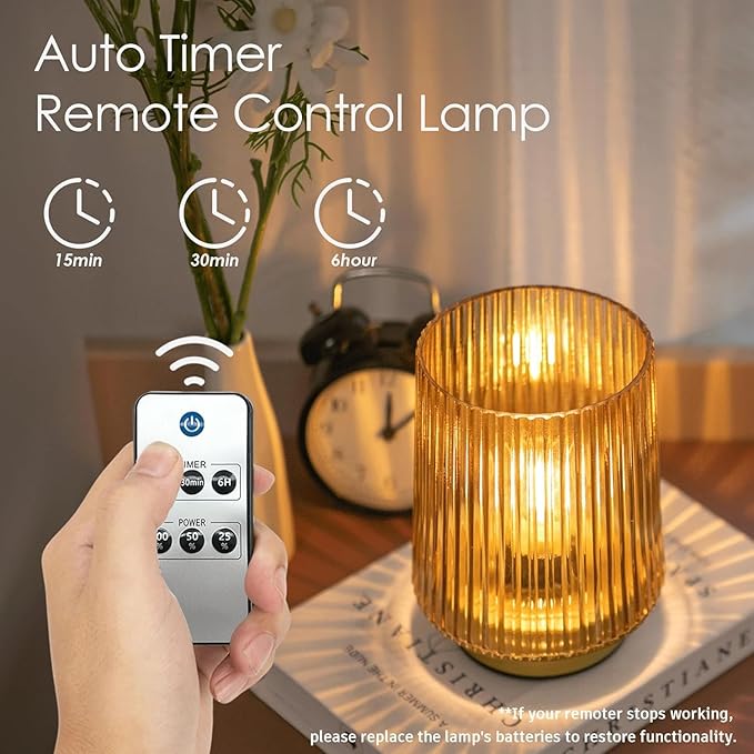 Battery Operated Lamp with Remote Control, Cordless Table Lamps for Home Decor, Portable Dimmable Brightness Small Lamp with Timer for Room Decorative Corner Bedroom (Golden Amber)