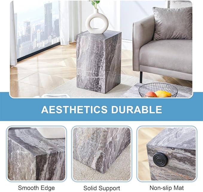 Coffee Table Set for 3, Living Room Table Set, Faux Marble Coffee Table and Side Tables for Home, Modern Wood Coffee Tables, Center Table and End Sides