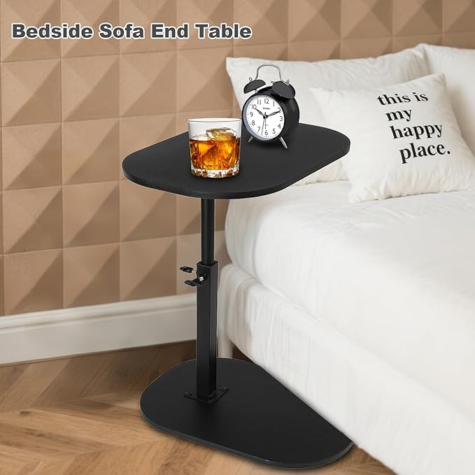 Side Table TV Tray for Couch,Height Adjustable 360° Swivel C Shaped End Table for Small Spaces,Bedside Bathroom Living Room (Black)
