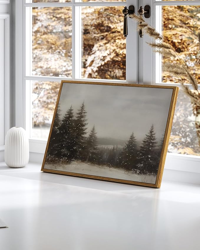 InSimSea Framed Canvas Wall Art Winter Christmas Decor Living Room Pine Tree Forest Decor Nature Landscape Decoration for Bedroom Bathroom Rustic Xmas Holiday Gifts 12x16 Inch