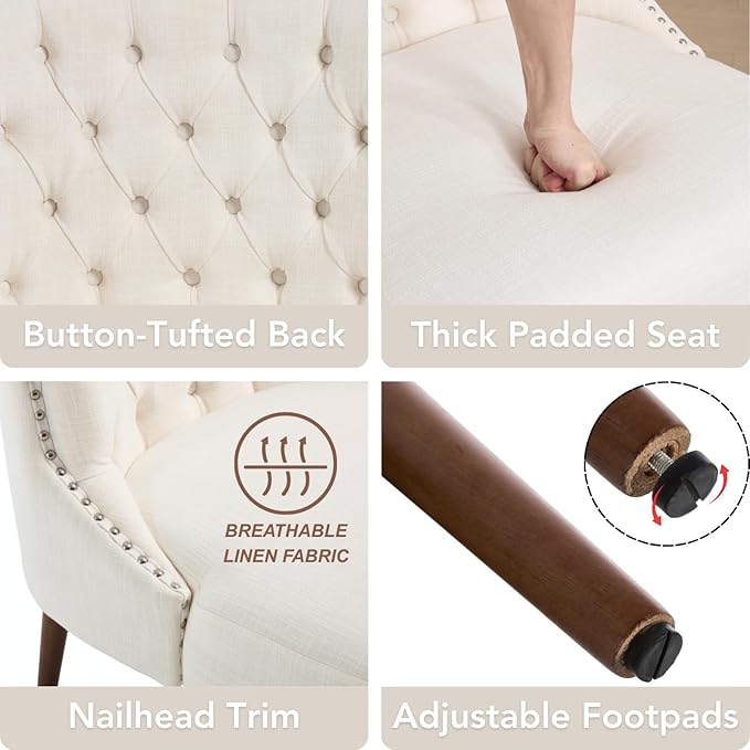 chairus Tufted Slipper Accent Chairs Set of 2, Linen Upholstered Armless Living Room Chairs with Nailhead Trim, Mid-Century Modern Wingback Side Chairs for Bedroom Office Reception, Beige