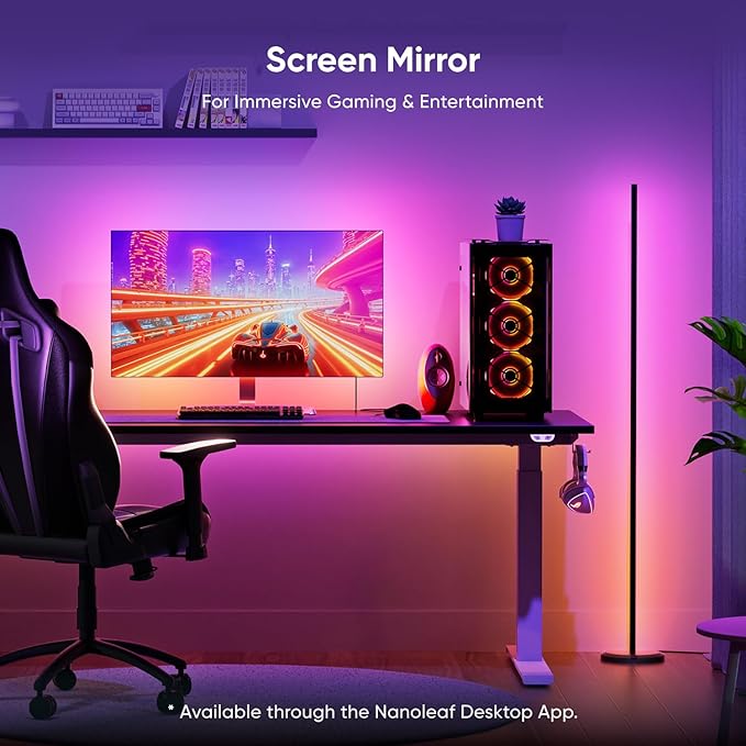 Nanoleaf Matter Smart Floor Lamp, LED Standing Lamps Work with Alexa, Music Sync Corner Lamp,16 Million Colors, 1700lm RGBTW Floor Lamp with Voice Control for Living Room, Ambient Lighting, Black