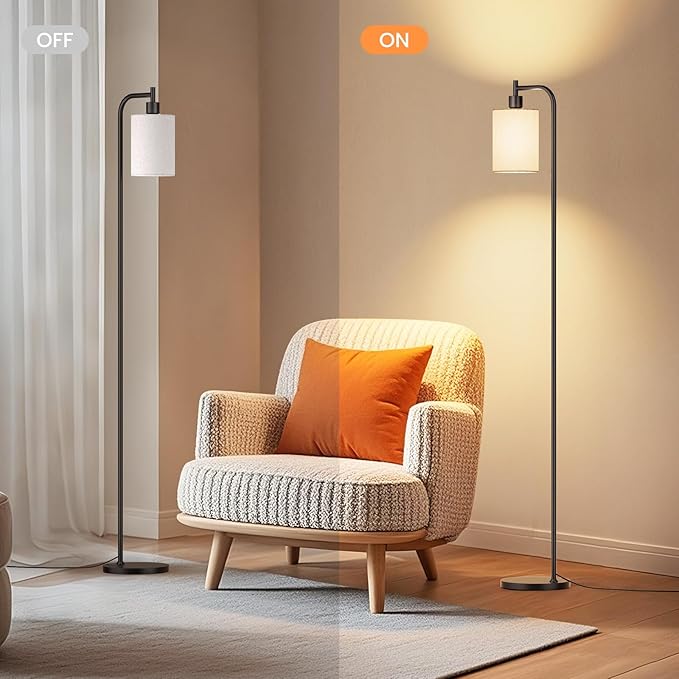 Floor Lamp with Linen Shade, Dimmable Tall Standing Lamp with Remote Control & 3 Color Temperatures, Modern Floor Lamps for Living Room Bedroom Office Corner, 9W LED Bulb Included