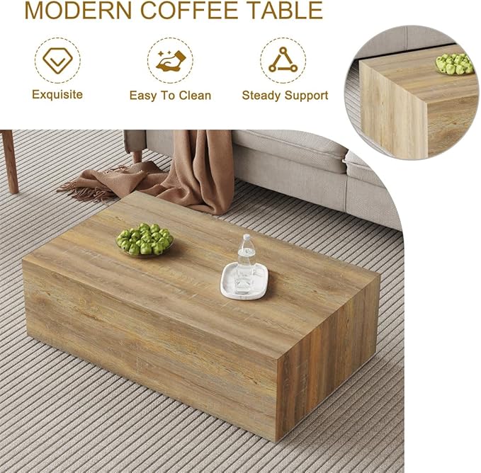 Coffee Table Set for 3, Living Room Table Set, Wood Coffee Table and Side Table, Modern Coffee Table Set, Center Table Set, No Assembly Required - Ready to Use