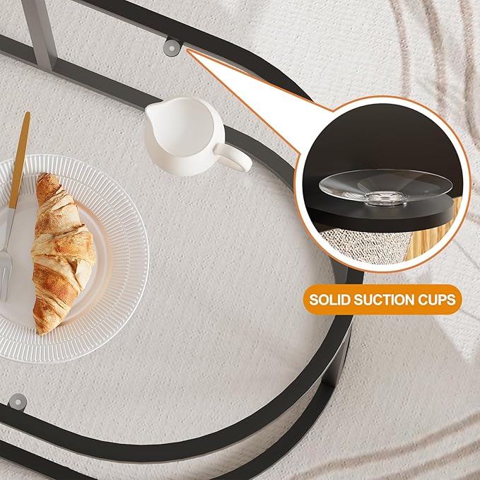 Coffee Table Black Glass Coffee Tables for Living Room, Oval Table Center Table with Sturdy Metal Frame,Modern Tempered Glass Accent Tables for Bedroom Home Office