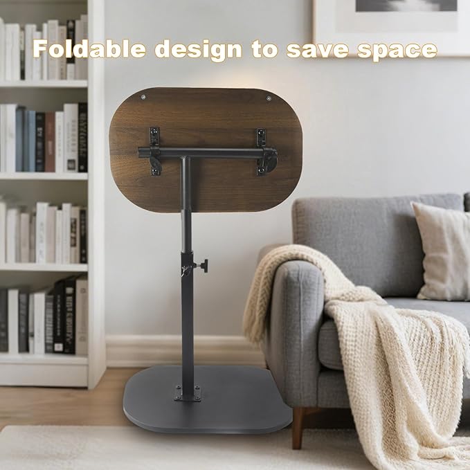 Side Table TV Tray for Couch,90° Tiltable TV Tray Table Height Adjustable 360° Swivel C Shaped End Table for Small Spaces,Bedside Bathroom Living Room(Walnut Color) (Tiltable Walnut)