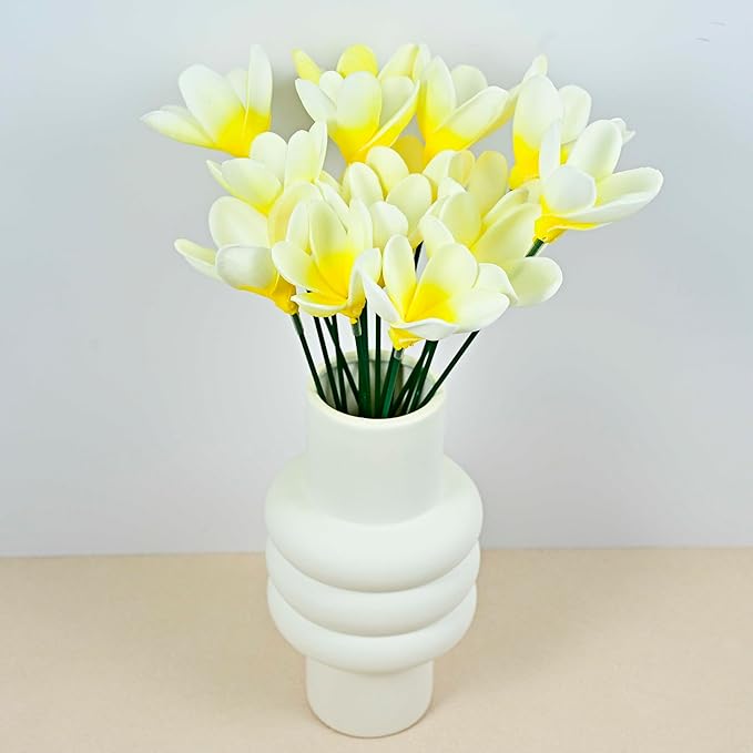 15pcs Gradient Yellow Flowers PU Real Touch Lifelike Hawaiian Artificial Flowers for DIY Wedding Bouquets White Bridal Shower Centerpieces Arrangements Party Tables Decorations