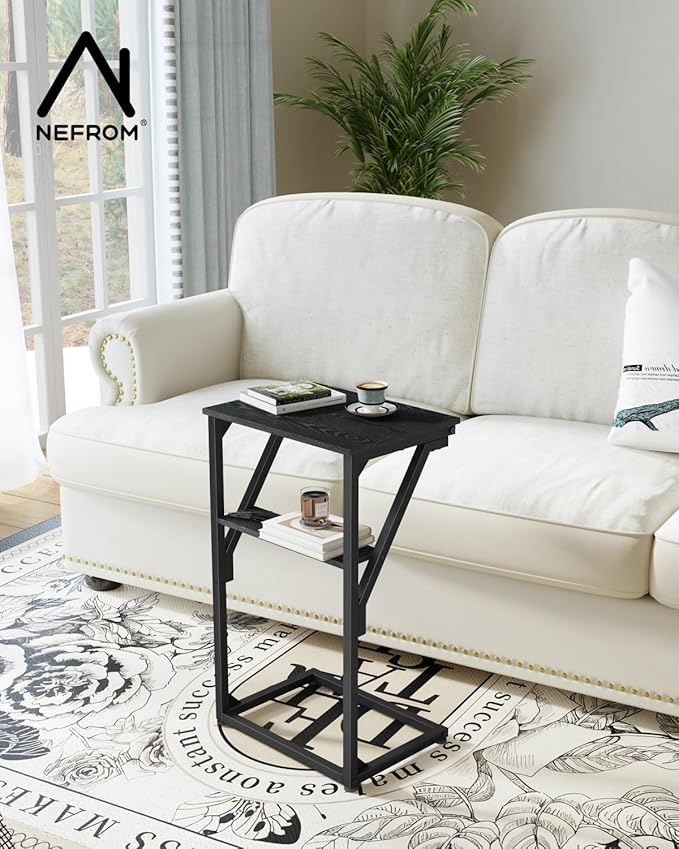 C-Shaped End Tables, TV Trays Set of 2, Small Side Table for Couch, Sofa Table for Living Room, Bedroom, Bedside ET-D-BKW2