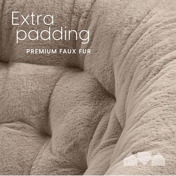 Milliard Saucer Chair For Adults, Teens & Kids, Beige, Faux Fur XL Circle Chair for Bedroom, Dorm & Gaming, Foldable Comfy Accent Seat for Small Spaces, Folding Moon / Mushroom / Round Oversized Style