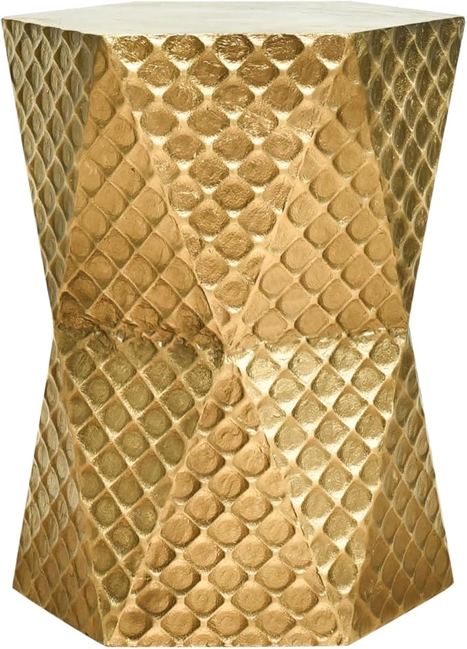 Round Side Table, Rustic Console Table, Gold Geometric End Tables Ideal for Couch Sofa Living Room or Bedroom Stand (Gold Scaled Texture)
