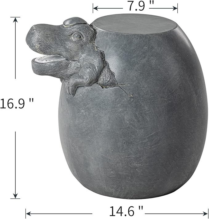 SUNBURY Outdoor Side Table for Patio, Concrete Side Table, Grey Dinosaur Small Side Table End Table, Outdoor Accent Table Garden Stool