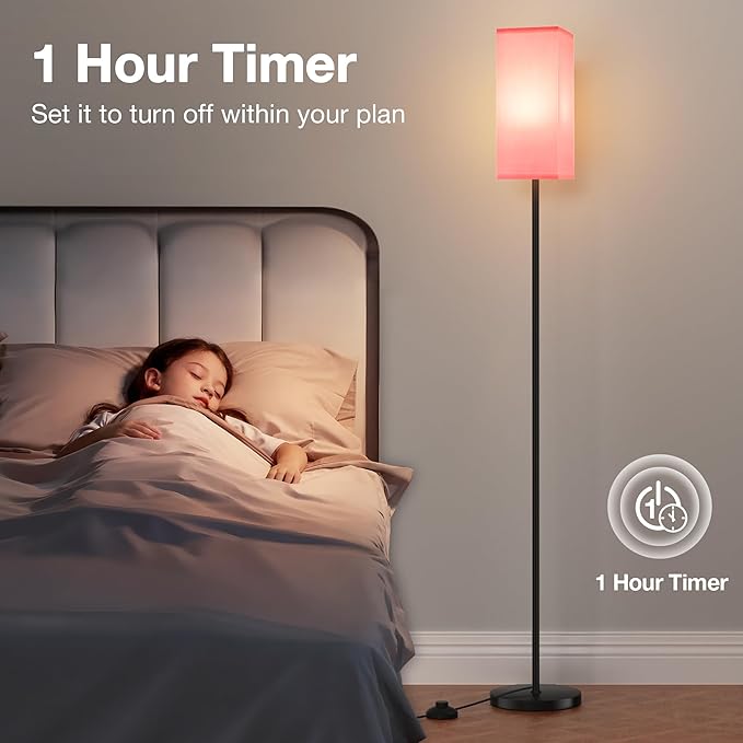 Ambimall Remote Control Floor Lamp, Stepless Dimmable, 64 Inches Tall, Include 9W Bulb, Standing Lamp for Living Room Bedroom Office (Pink & Black)