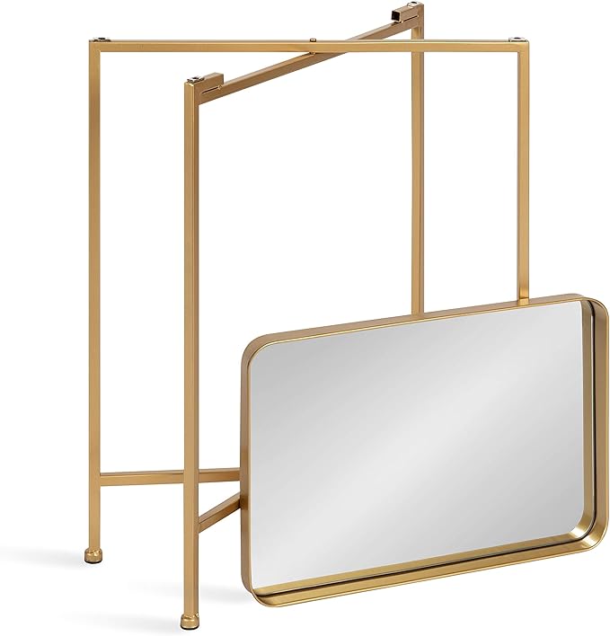 Kate and Laurel Celia Modern Mirrored Tray Side Table, 18 x 12 x 26, Gold, Foldable Rectangular End Table for Storage and Display