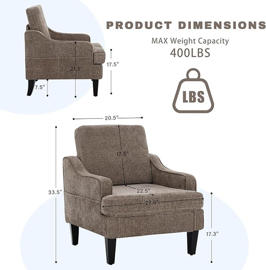 Accent Chair for Living Room,Mid-Century Arm Chair Chenille Living Room Chairs,Upholstered Reading Chair for Bedroom,Single Sofa Chair with Wood Legs for Apartment,Brown,2 Pack