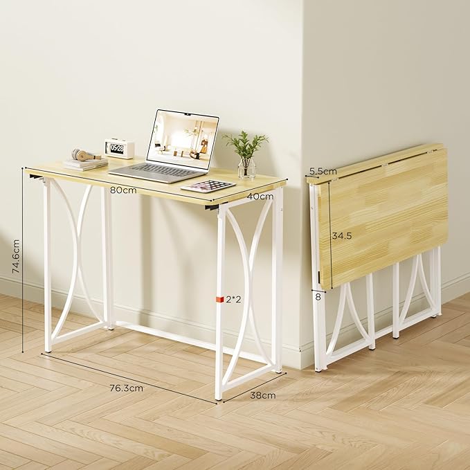 Mini Desk, 31.5" Small Desk for Bedroom, Foldable Desks for Small Spaces & Home Office, Easy Assembly, Beige Floor Patten