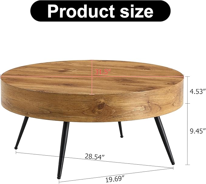 31.5'' Modern Round Coffee Table MDF Desktop with Metal Legs for Living Room Dining Room Bedroom Office