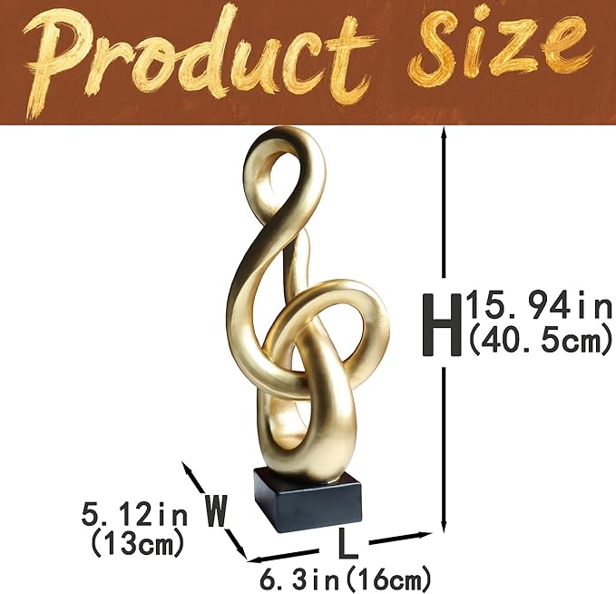 16" Modern Abstract Ribbon Decorative Sculpture, Knot Sculptures,Home Decor,Coffee Table Statues,Dining Living Room Desk Decor,Golden