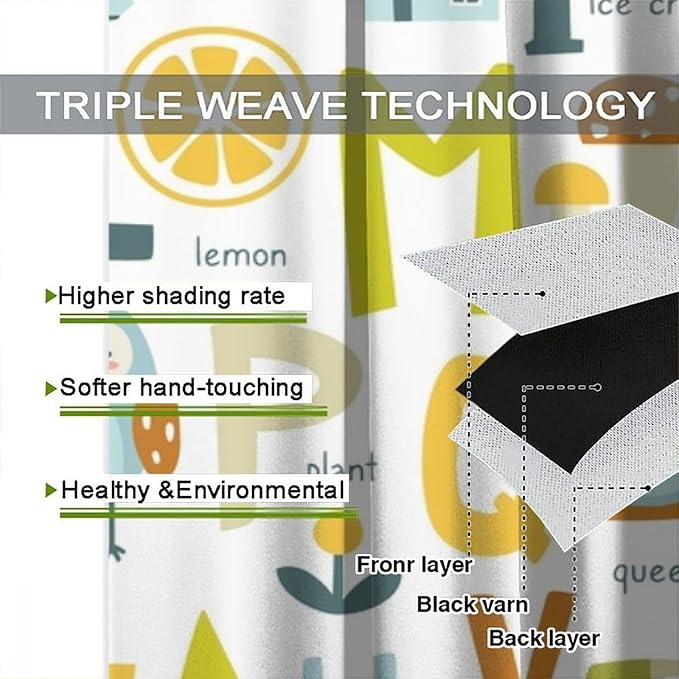 BAEKJIN Kids Alphabet Curtains，Catoon Animals Pattern Print Decor Window Drapes for Bedroom Living Room 42x45 Inch