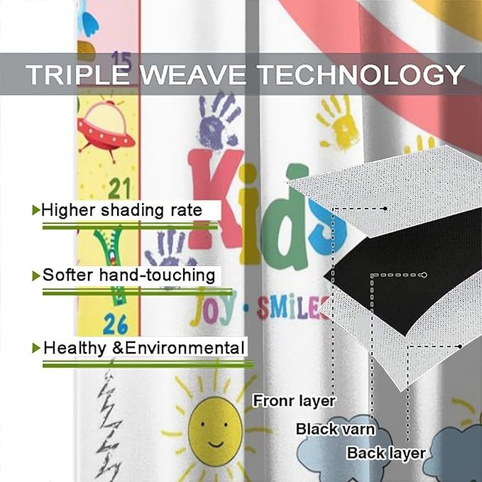 BAEKJIN Kids Alphabet Curtains，Crayon Rainbow and Cute Cartoon Animals Pattern Print Decor Window Drapes for Bedroom Living Room 42x45 Inch