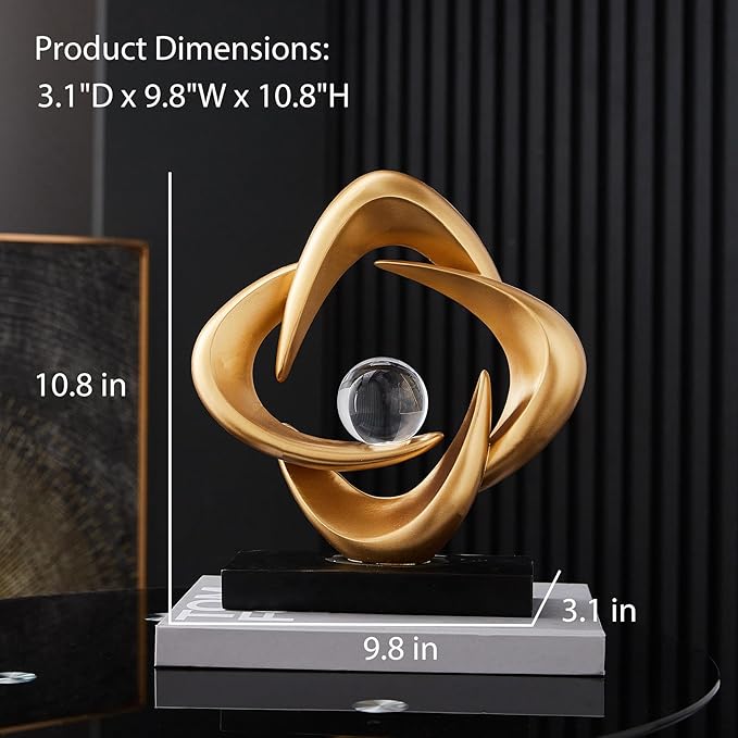 FJS Abstract Art Statues for Home Decor, White 4 Pointed Star Sculpture, 10.8" H Modern Coffee Table Bookshelf Decor Accents, Decorations for Living Room Dining Room Office Hotel (Gold)