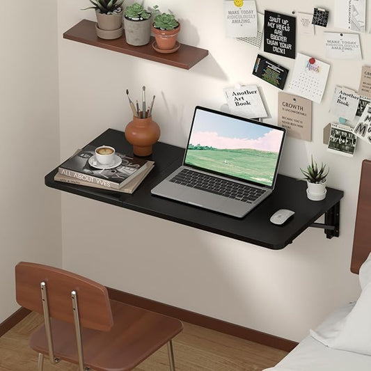 TEAMIX Wall Mounted Desk, Folding Table for Small Spaces, Wall Floating Desk with Heavy Duty Brackets for Laundry Room,Kitchen,Office Storage