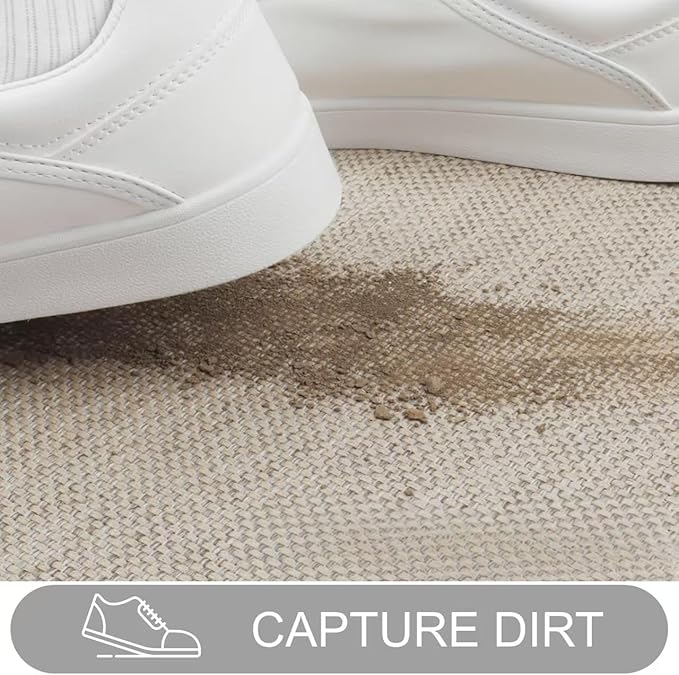 Indoor Door Mat, Thin Door Mats for Inside Entry, Non-Slip Natural Rubber Backing Doormat, Washable, Low-Profile Entryway Doormats, Fade Resistant Dirt Trapper for Kitchen, 35''x24'',Beige