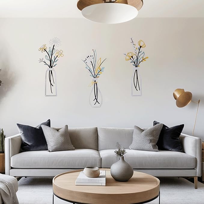 zituzitp 3 Pieces Metal Flower Wall Decor, Wall Art for Bathroom Living Room Kitchen Bedroom Dining Room Rustic Farmhouse Boho Wall Decor Houseworming Gift