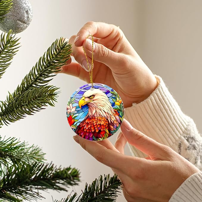 Christmas Tree Decorations Eagle Ornament, Smooth Ceramic Christmas Tree Ornaments, Xmas Decorative Hanging Ornaments, Christmas Decor Indoor Home Party Gifts Souvenir Eagle